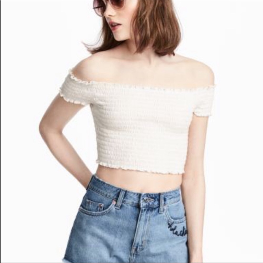 H&M White Smocked Crop Top
